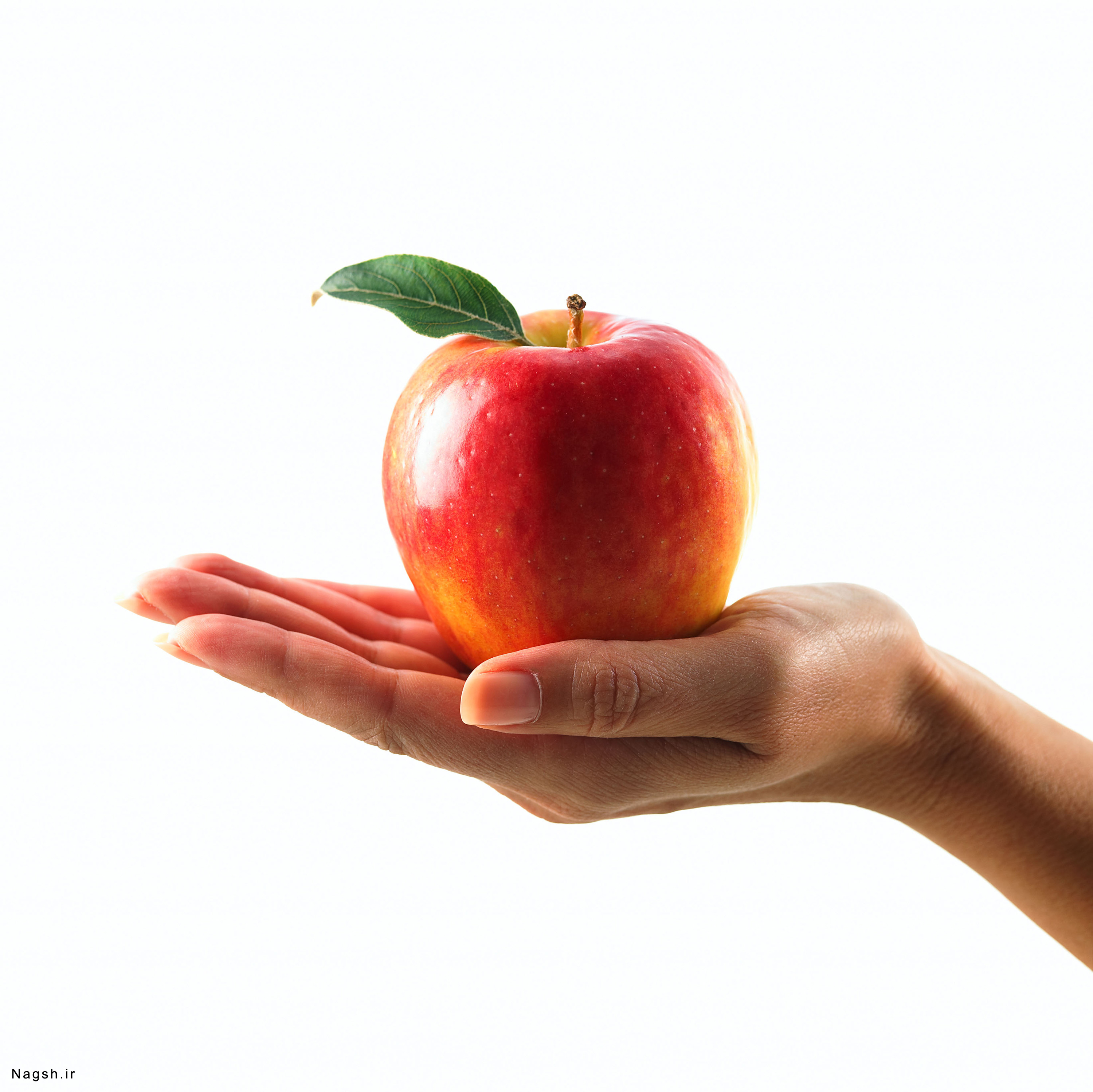 Нажмите на фрукт. Яблоко в руке. Рука держит яблоко. Предмет в руке. Предмет на ладони.